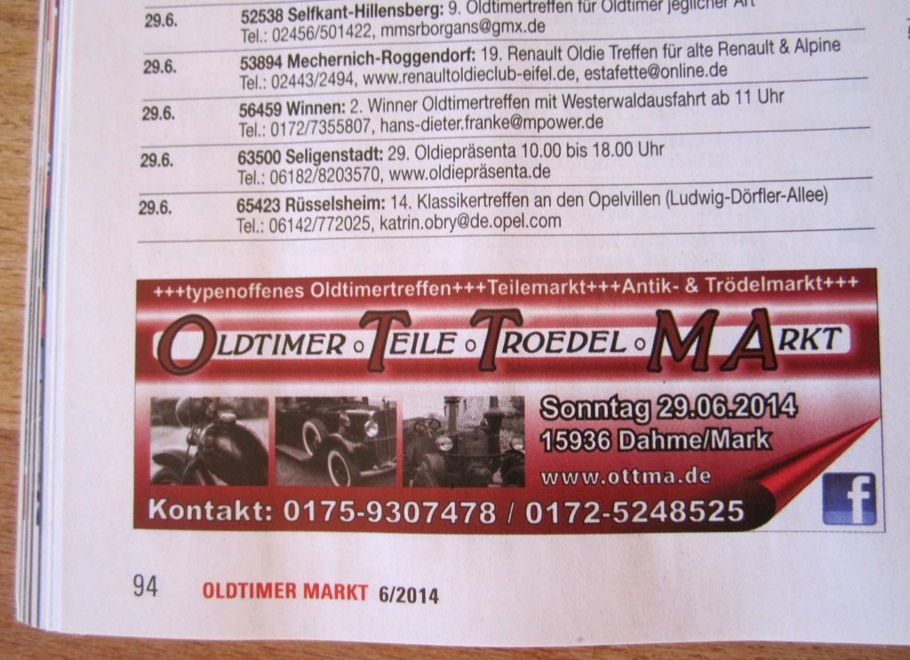 OLDTIMER * TEILE * TROEDEL * MARKT * DAHME/MARK